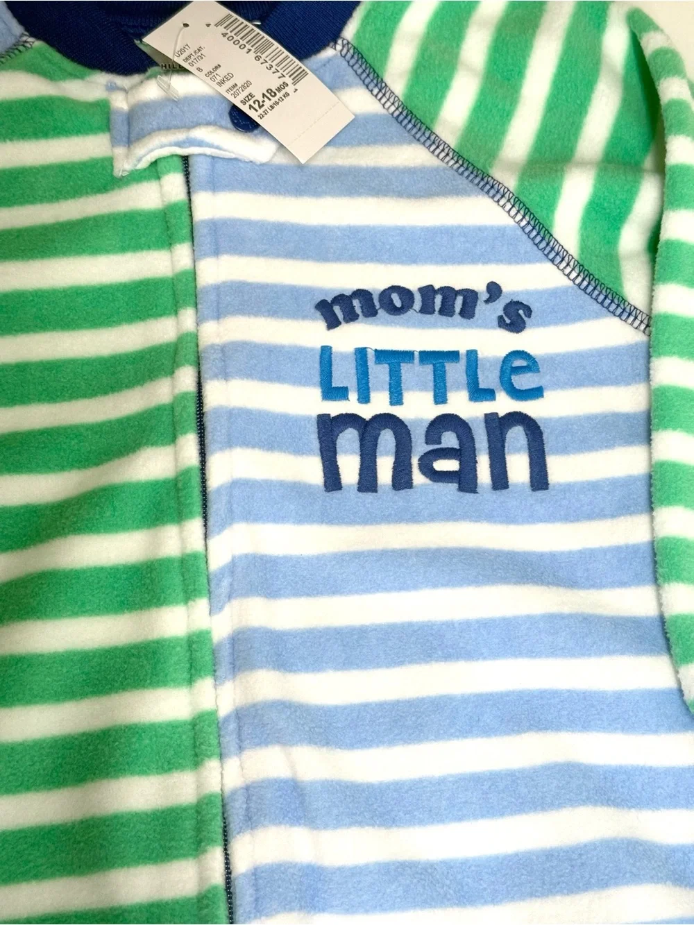 NWT The Children’s Place Mom’s Little Man Fleece Footed Sleeper 12-18M
